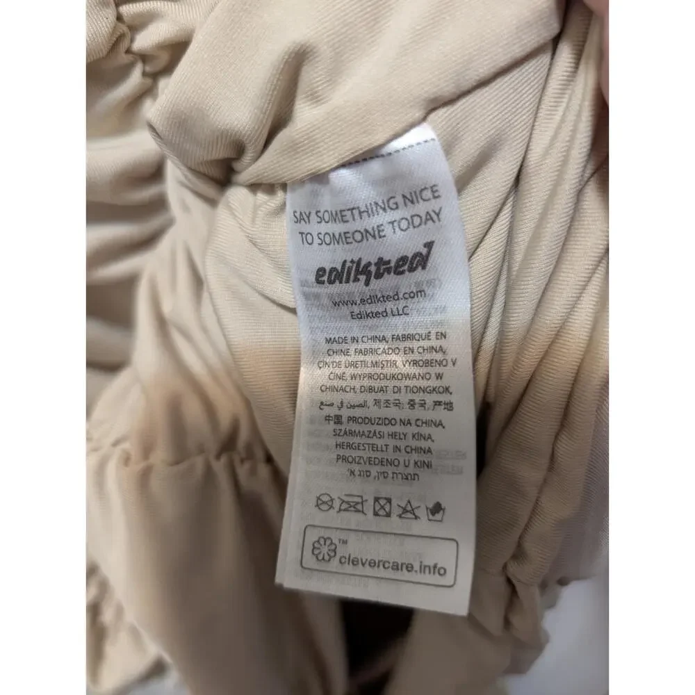 Edikted Long Sleeve Ruched Dollie Sexy Mini Dress Beige Size XS Party Clubwear - Picture 7 of 8